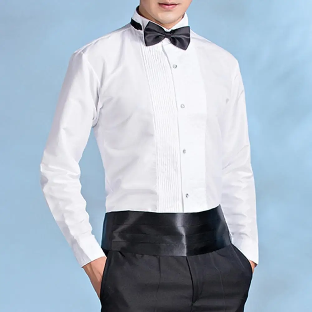 Camisa de manga longa masculina, confortável, gola alada, formal, escritório, festa de casamento, noivo, elegante