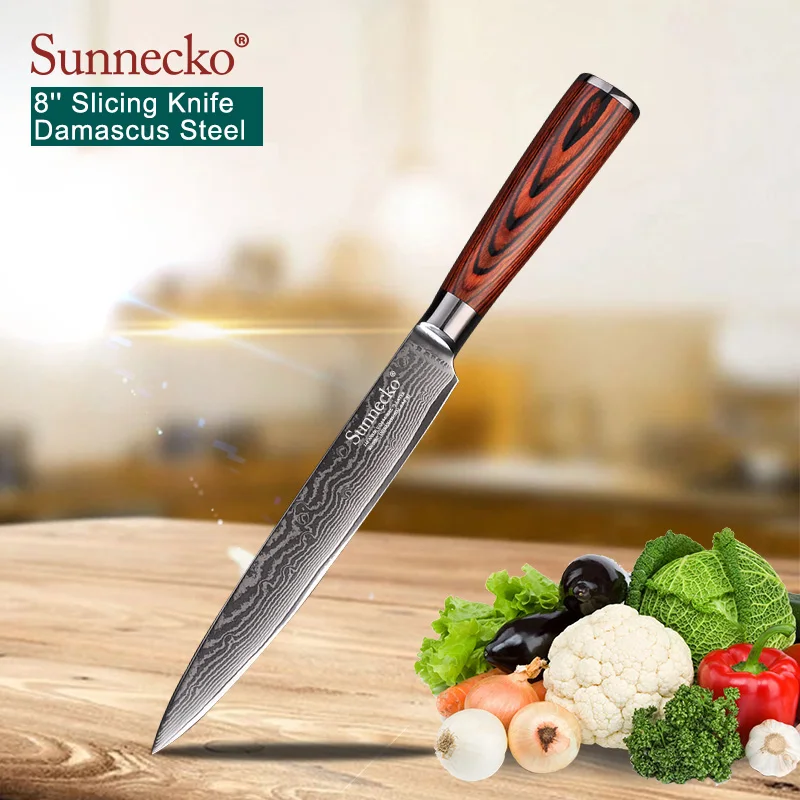 

Sunnecko 8 "нож для нарезки Pakkawood Handle Cooking Tools Extra Sharp VG10 Дамасская сталь Японский кухонный нож шеф-повара