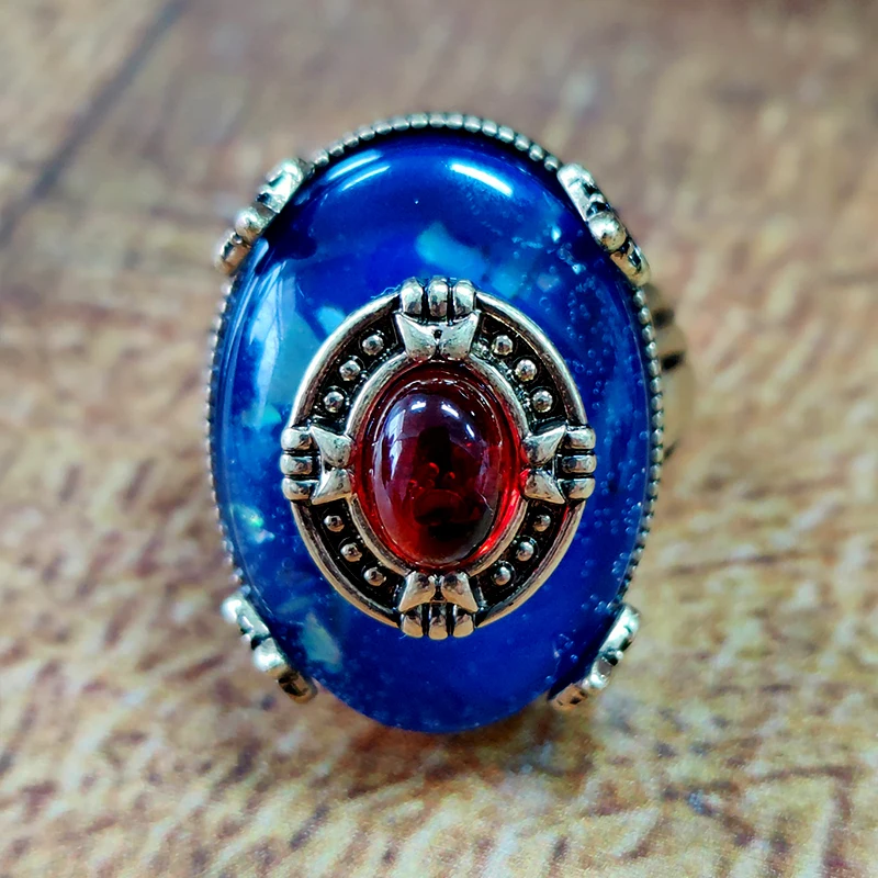 Vintage Deep Blue Geometric Design Open Rings