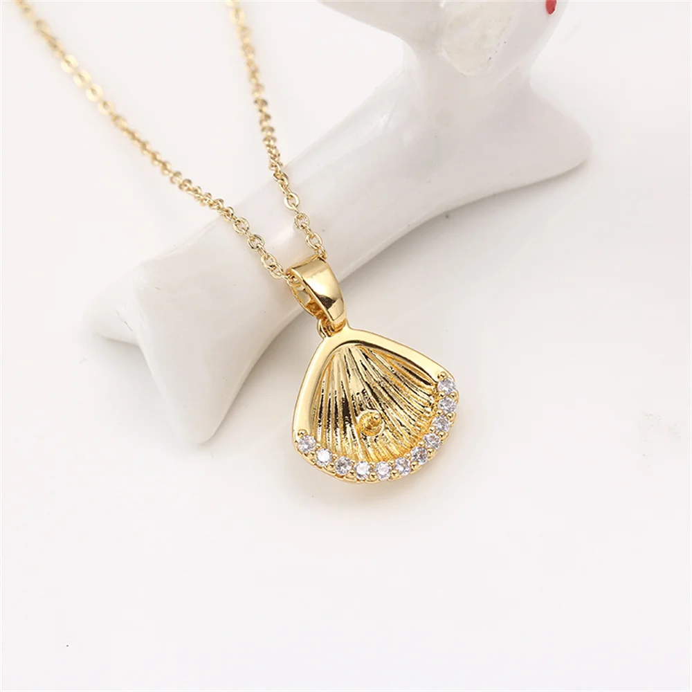 

Domestic 14k Gold Bag Color Retention Shell Micro-set Zircon Pearl Pendant DIY Accessories Charm Temperament Woman