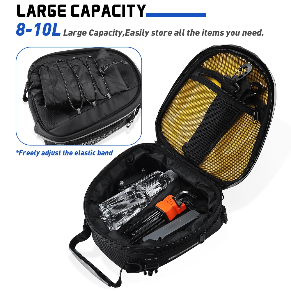 Motorcycle tail bag expandable 8-10L universal motorcycle rear seat luggage storage bag, with shoulder straps and rain cover - Image 4