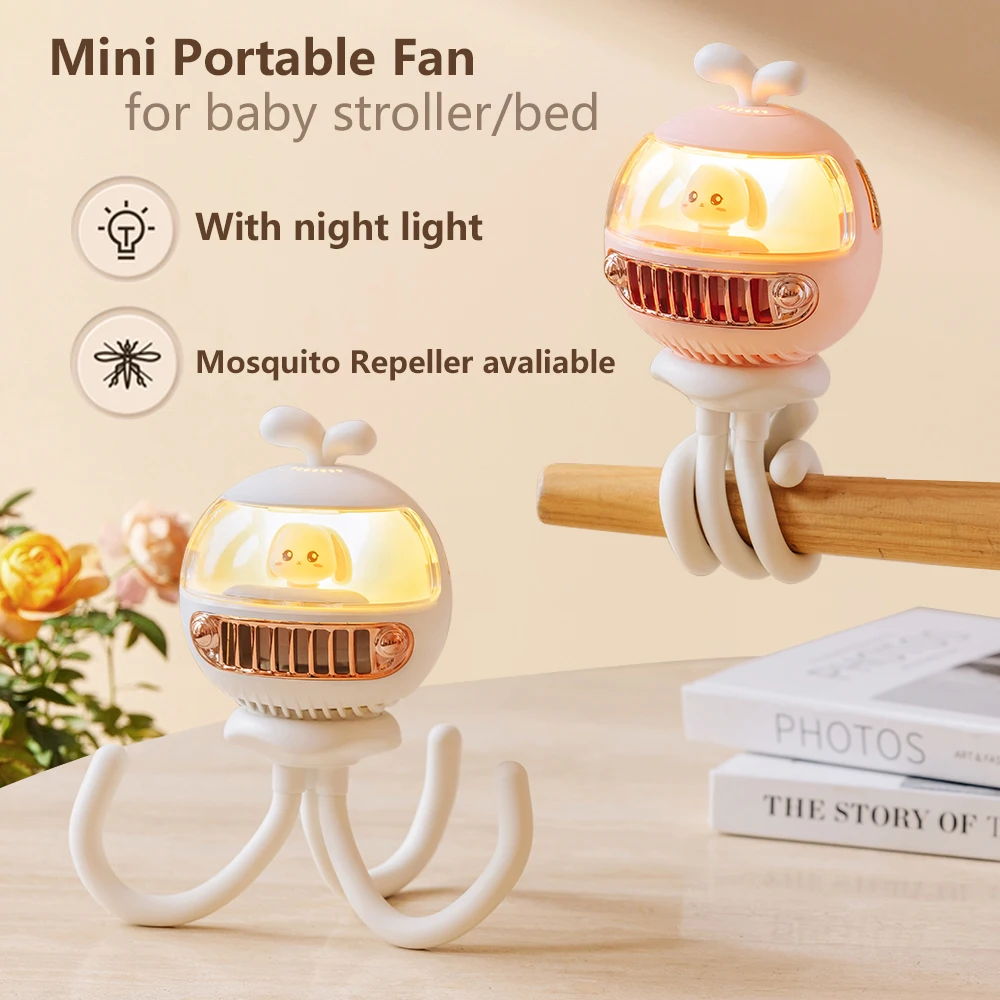 Ventilador recargable para cochecito de bebé, repelente de mosquitos eléctrico, USB de mano para exteriores, sin aspas ventiladores silenciosos,