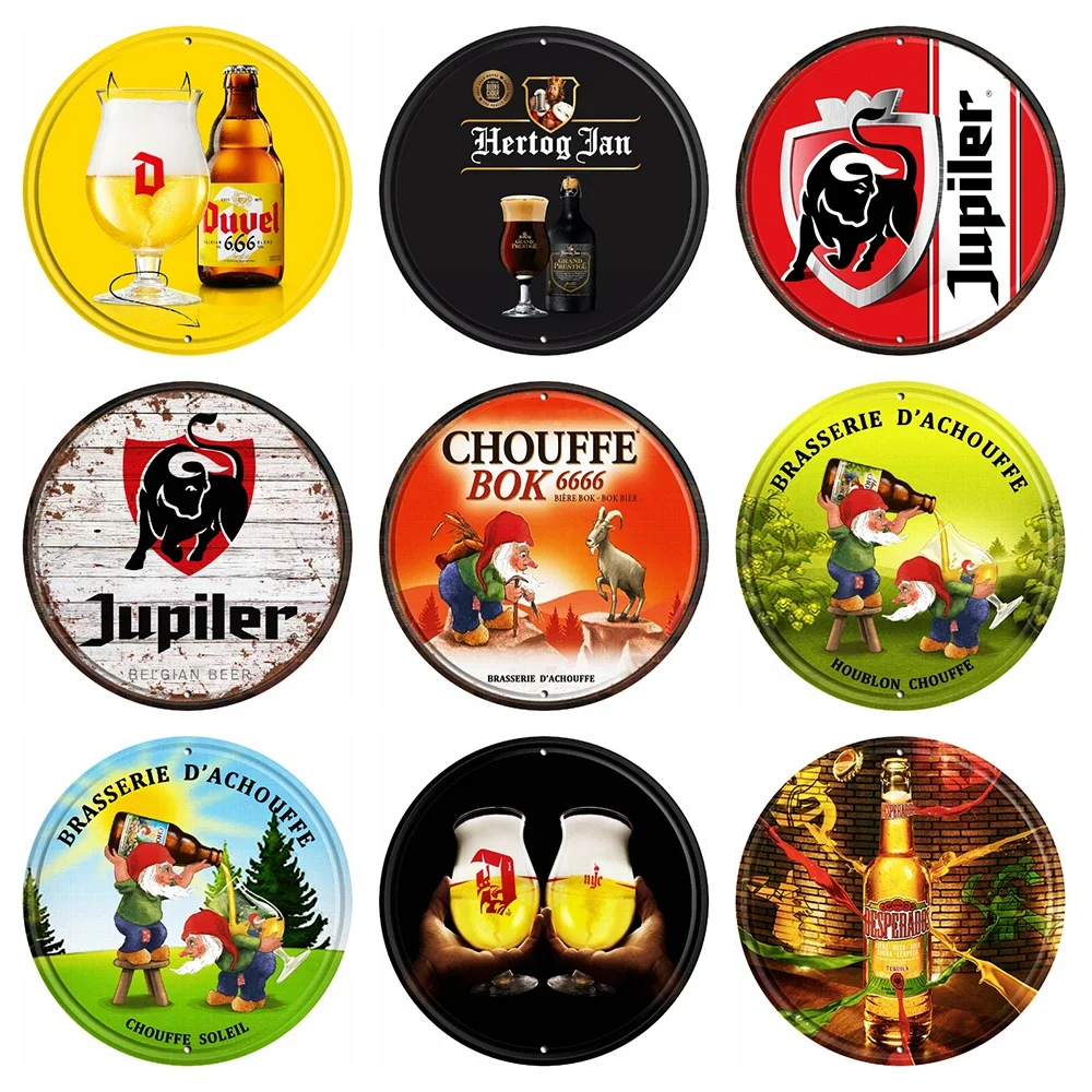 Jupiler La Chouffe Bok Man Cave Aluminum Sign Art Tin Belgian Beer Sign Vintage Round Painting Bar Decoration