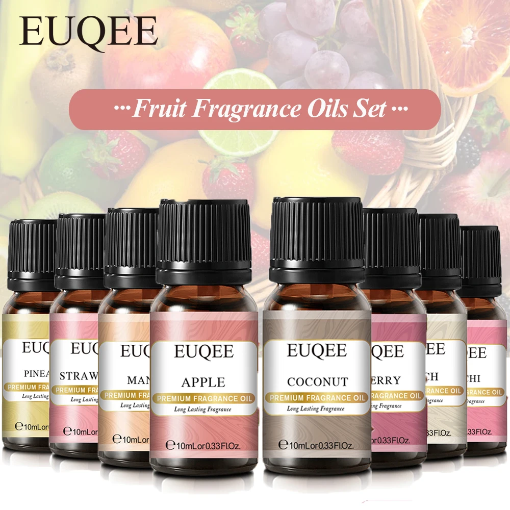 EUQEE TOP 8 Sweet Fragrance Oils Set - Apple Mango Strawberry Cherry Coconut Pineapple Litchi  Peach Fragrance Oil (10ML)