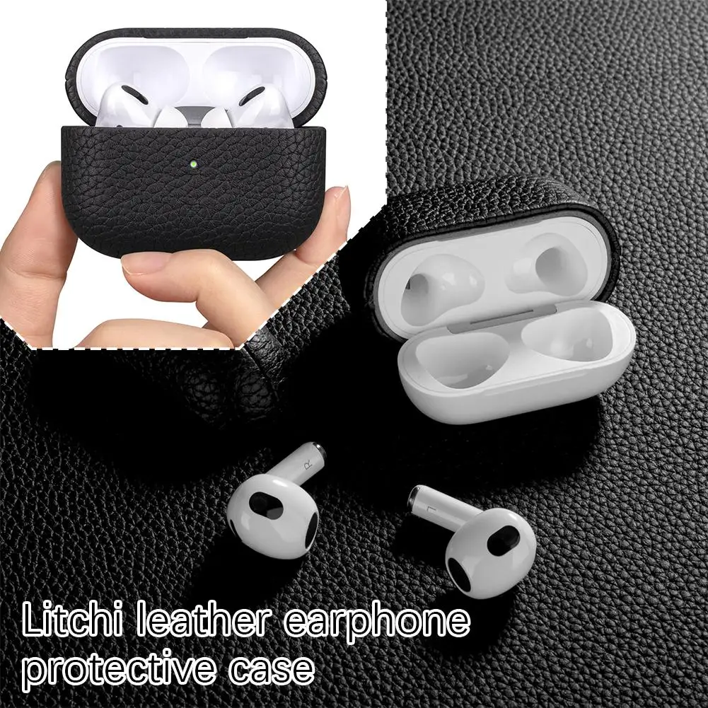 For Airppods Pro 4 Pu Leather Earphone Charging Leather Litchi Earphone Accessories Protective F3c5