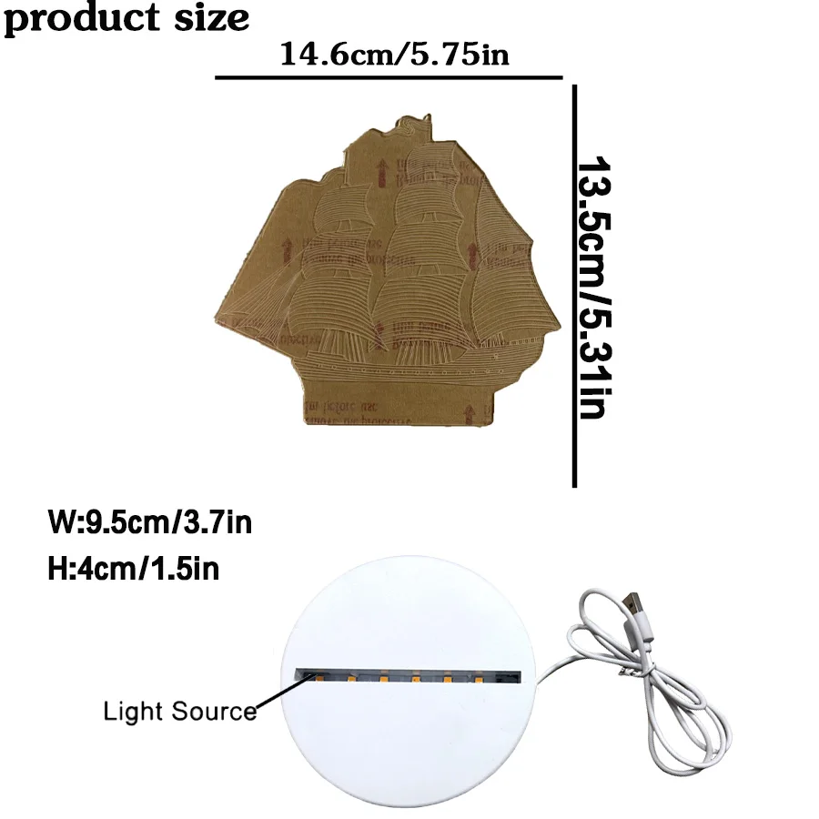 1 ชิ้น USB-powered 3D เรือใบสร้างสรรค์ nightlight, บ้าน, โต๊ะ, ตกแต่งห้องนั่งเล่น, ของขวัญวันเกิด nightlight