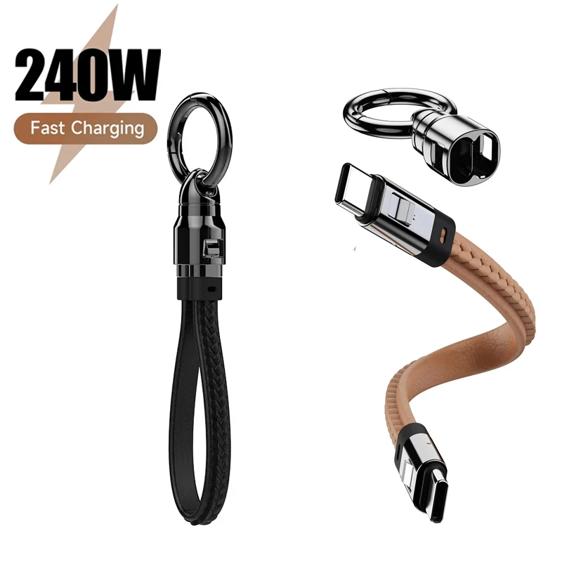 

USB C Cable Keychain Charger Cable Short 240W PD Fast Charging Cables for Android Phone Nylon Braided Short Charging Cable