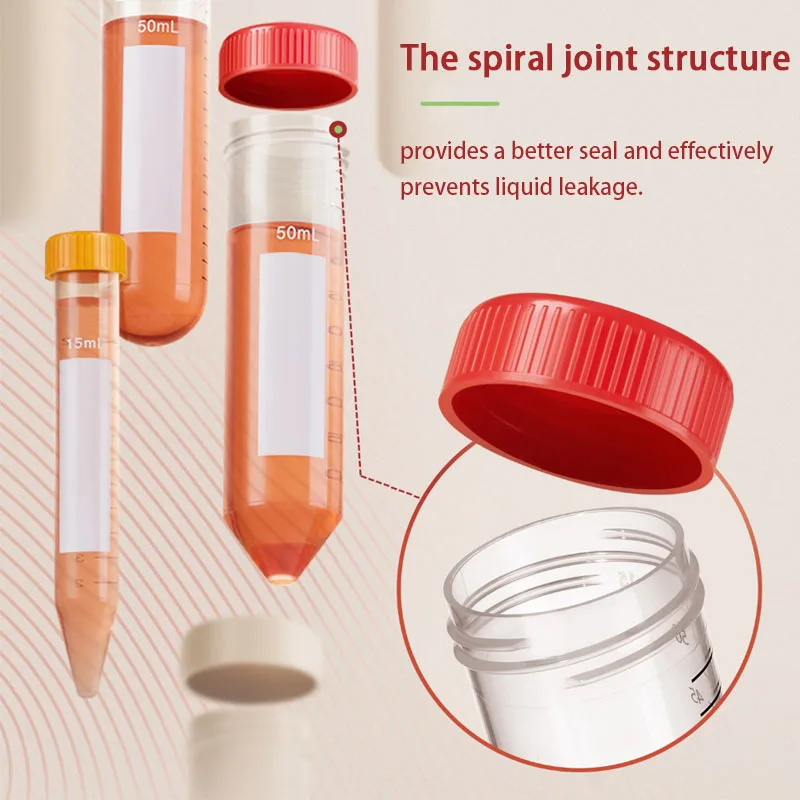 50Pcs 10ml 15ml Centrifuge Tubes Plastic Laboratory Vials Conical Round Bottom Sample Test Tube Container with Screw Cap Lab Sup