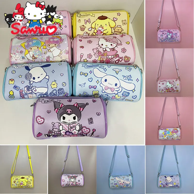 

MINISO Melody Kuromi Hello Kitty Cinnamoroll полачко ПУ водонепроницаемая цилиндрическая сумка через плечо для путешествий сумка для хранения кросс-боди рюкзак