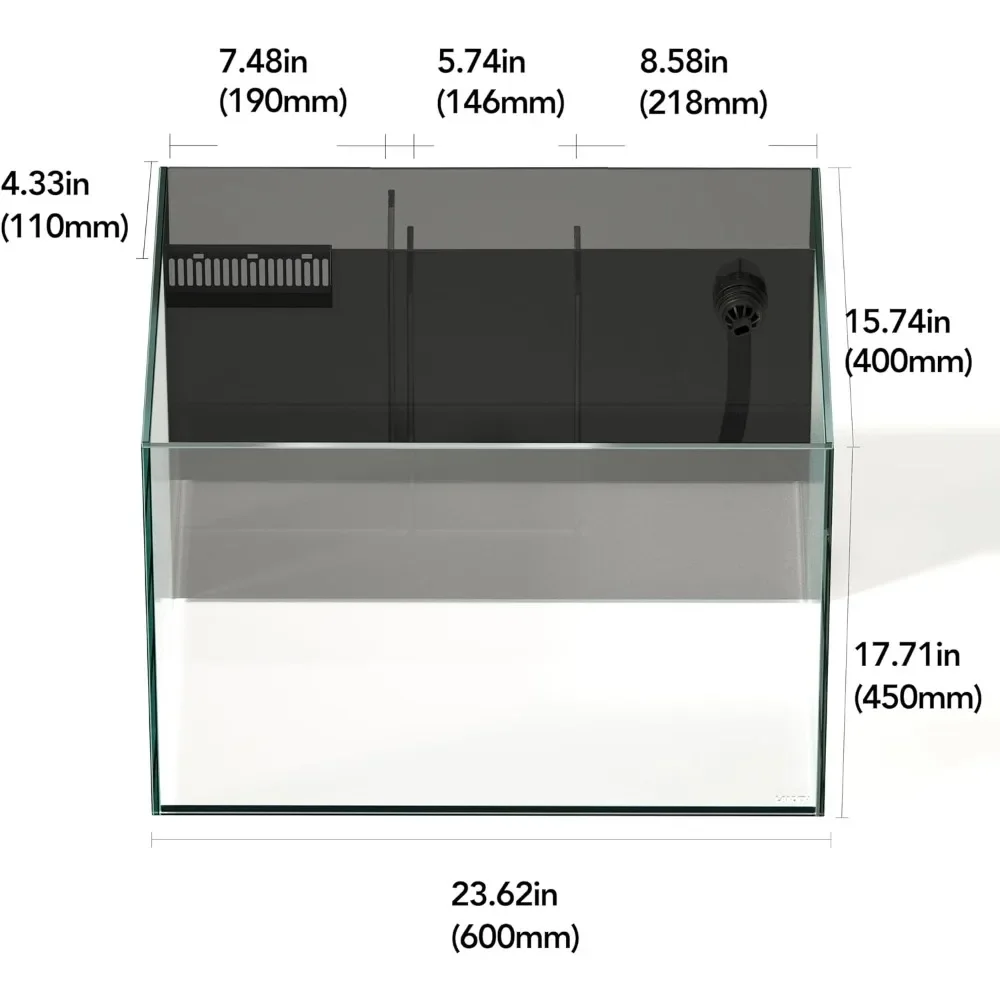 

60P 26.23 Gallon Ultra Clear All Glass Rimless Low Iron Aquarium Tank with Rear Filtration Chamber for Sal