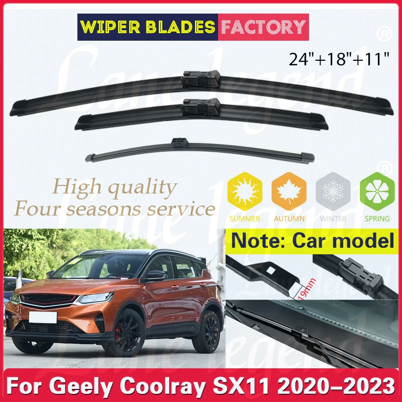 

For Geely Coolray SX11 2020 2021 2022 2023 Front Rear Windscreen Wiper Blade Brushes Car Accessories Windshield Cutter 24"18"11"