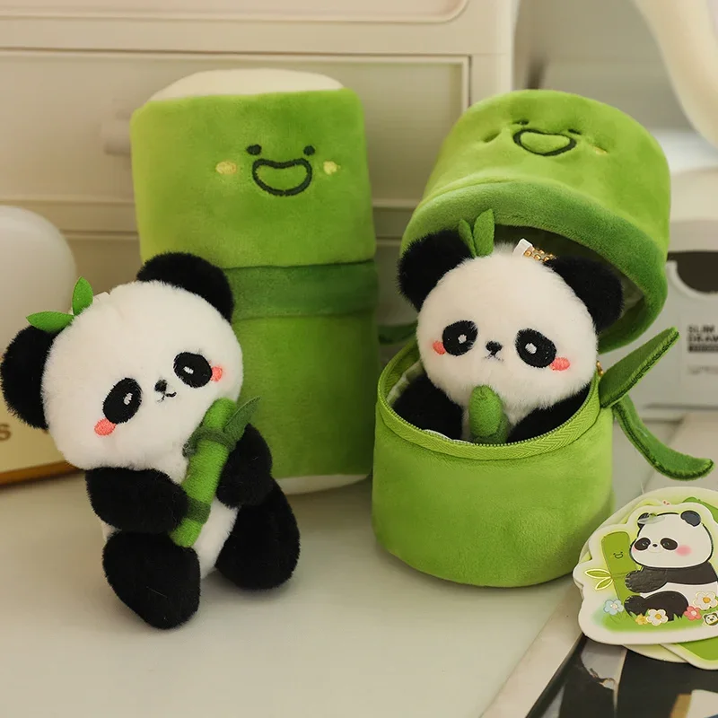 

10cm Cute Bamboo Tube Panda Plush Key Chain Kawaii Panda Stuffed Animal Plushie Super Soft Pendant Birthday Gift