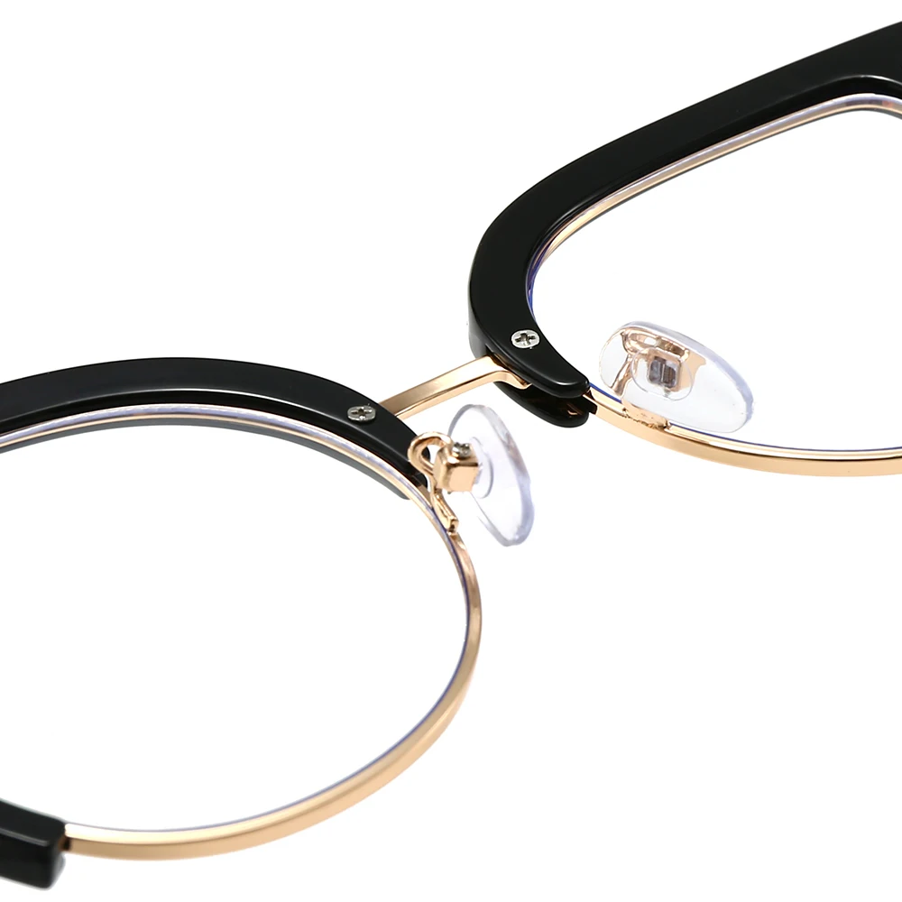 เลนส์แบนตาแมวย้อนยุค คิ้วพลาสติกสีทอง แว่นกรอบใหญ่ครึ่งกรอบ แว่นตาป้องกันแสงสีฟ้าอินเทรนด์สําหรับผู้หญิง