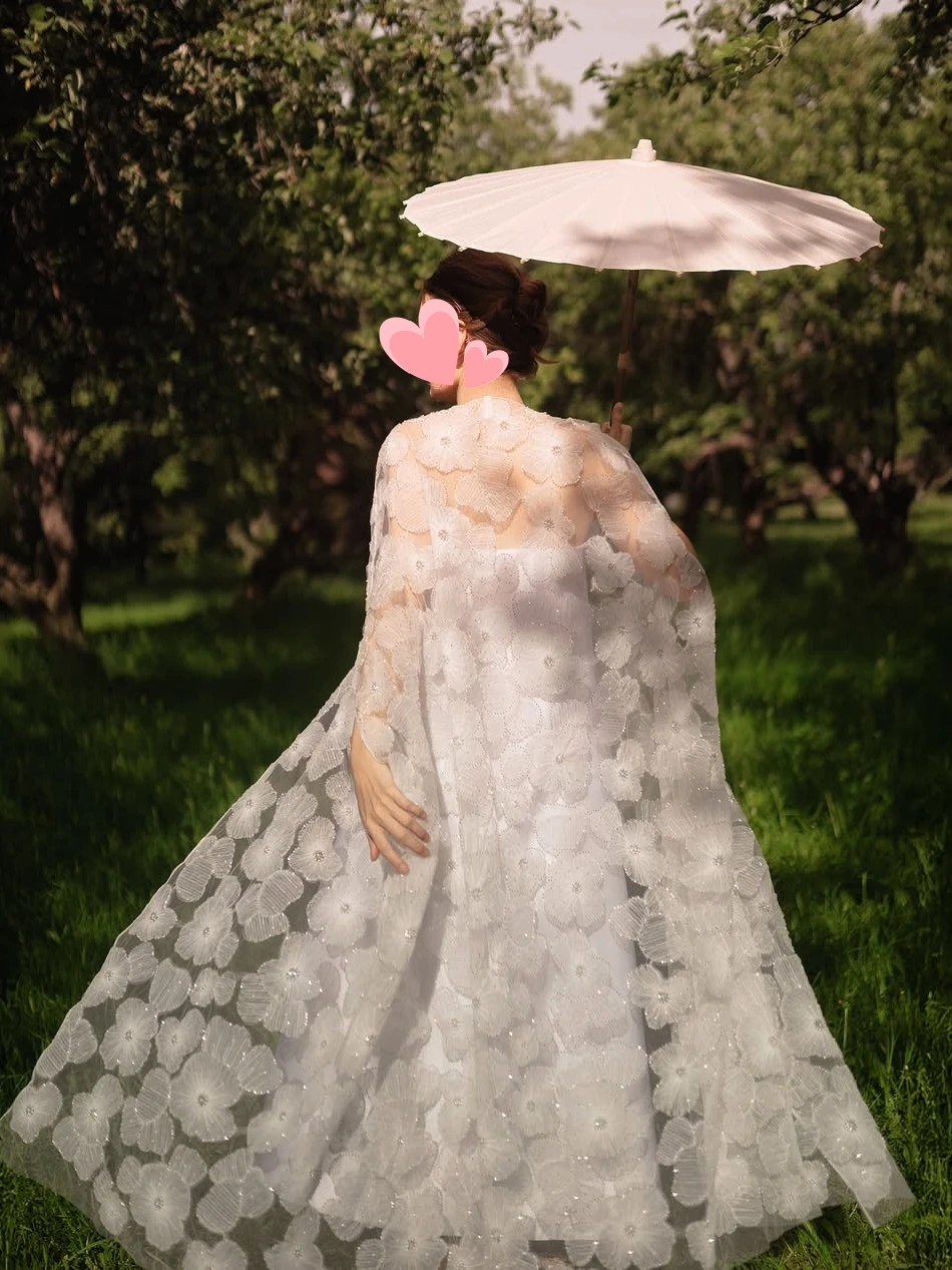 

Oisslec Dress Elegant Vintage Sweet White Flowers Lace Cape Stylish Customized Formal Occasion Prom Dress Evening Party Gowns