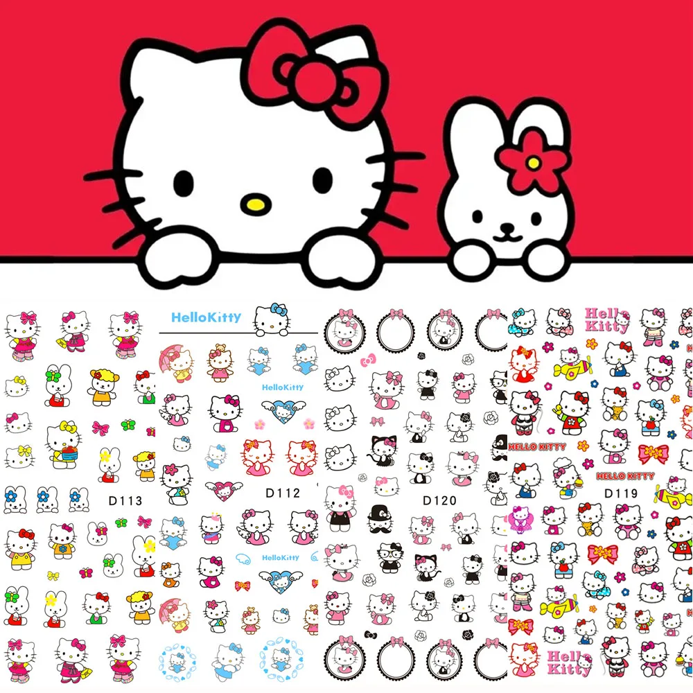 1pcs HelloKitty Nail Stickers Cute Pink Bow,flower Wreath HelloKitty Nail Art Slider DIY Cartoon Anime Nail Stickers Accessories