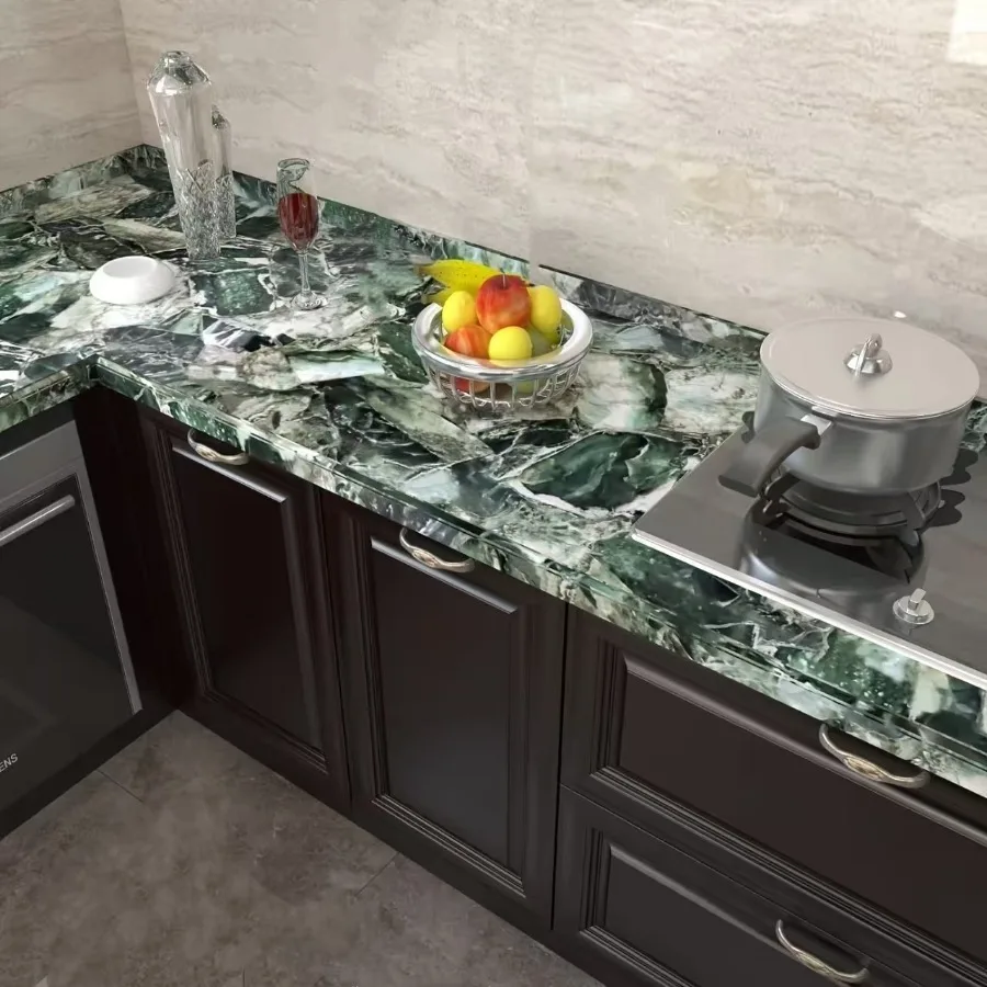 

12 Meter Roll Gemstone Pattern Papel Tapiz Adhesivo Pared Cuisine Waterproof Thick Muebles Oil Proof Kitchen Cabinets Stickers