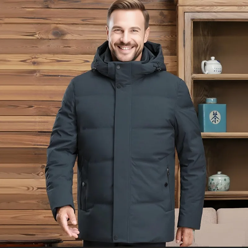 European American New Fashion Men Solid Color Loose Plus Size Casual Simple Long Sleeve Hooded Parkas Male Trendy Daily Coats
