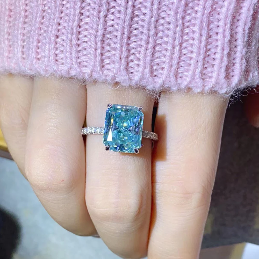 Luomansi 2CT 3CT 5 Carat Baguette Sky Blue Moissanite Ring 100% Diamond Tested - S925 Silver Women\'s Jewelry Party Favor