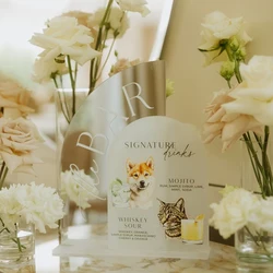 Silver Mirror Wedding Signature Drink Sign - His And Hers Drinks - Pet Photos Wedding Cocktails - Wedding Bar Menu
