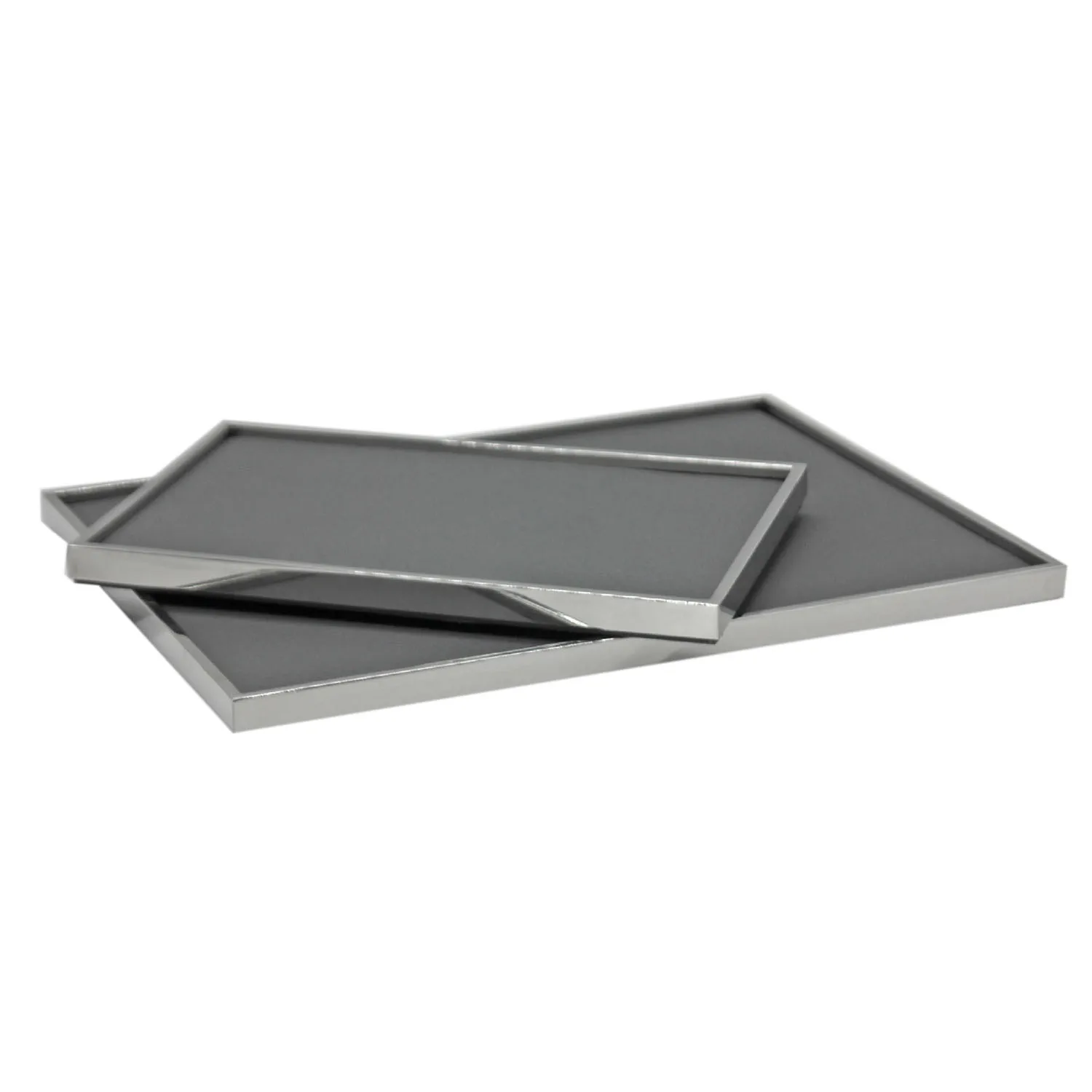 

2 Pcs Stainless Steel Jewelry Tray Display Jewelry Flannel Tray Silver Color Shiny Tray