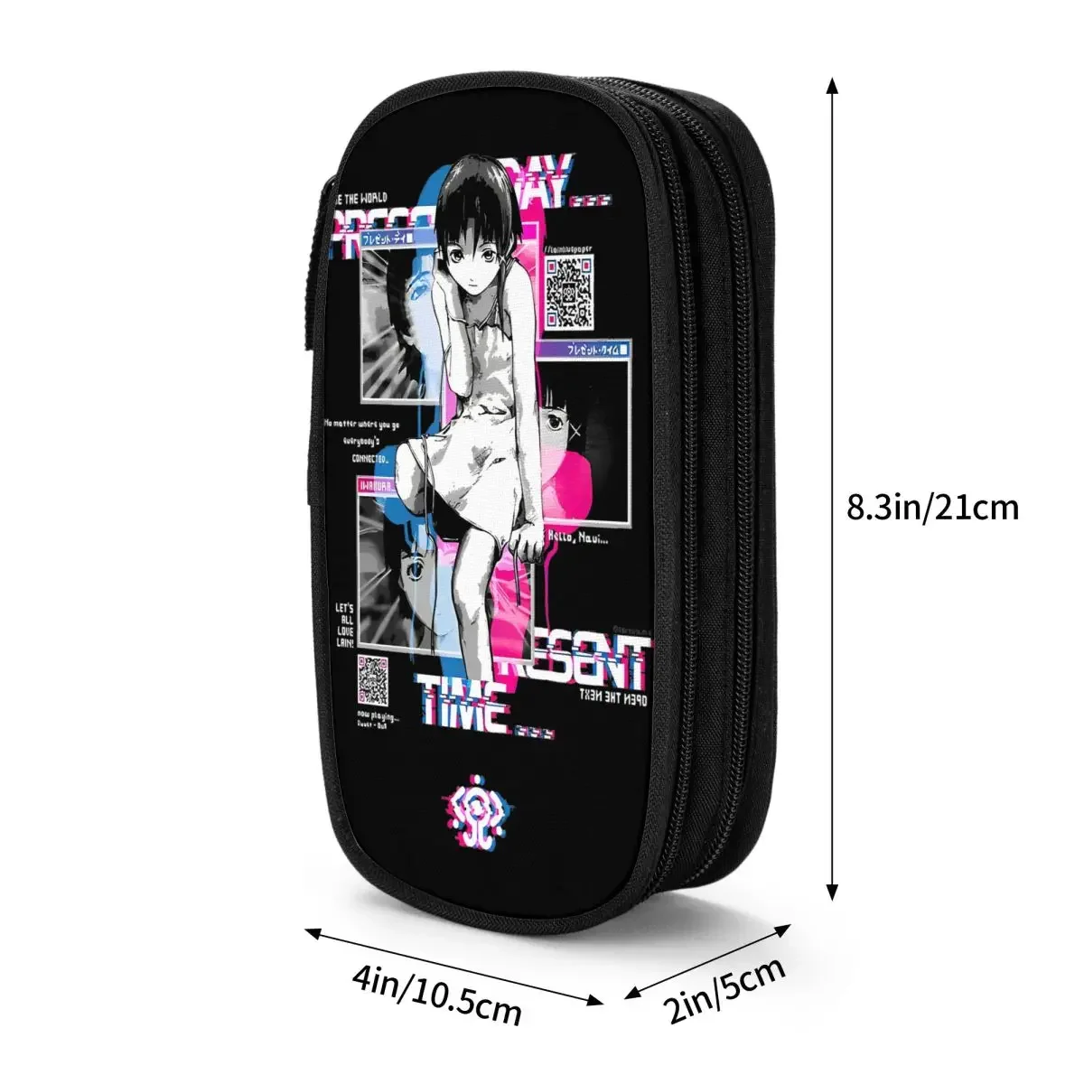 Glitchart التجارب التسلسلية Lain مقلمة أنيمي الخيال العلمي صندوق القلم للفتيات الفتيان حقيبة تخزين كبيرة الطلاب الملحقات المدرسية