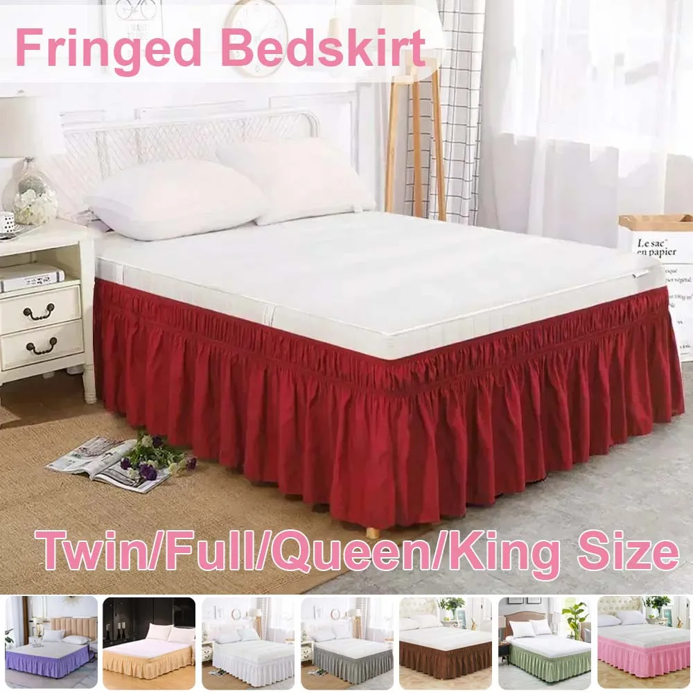 

Wrap Around Elastic Ruffle Bed Skirt Wrinkle-Free Non-slip Fit Bed Skirt for King Queen Twin Full Size Beds Home Bedroom Decor