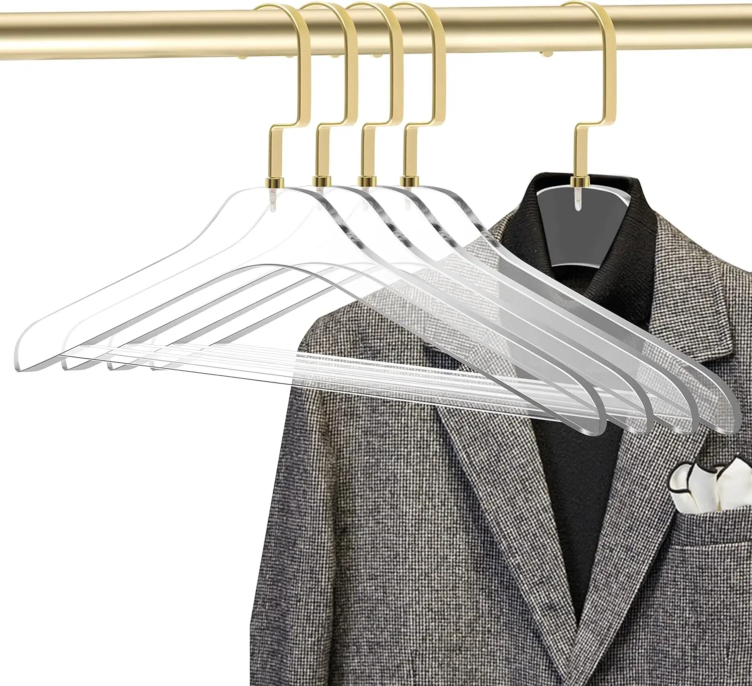 

Quality Clear Acrylic Lucite Coat Suit Hangers With Bar – 5-Pack, Stylish Clothes Hanger With Acrylic Pant Bar - Coat Hanger