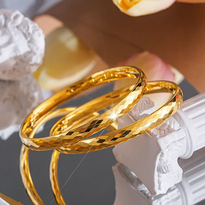 

Women 9999 24K Real Gold Multi Section Diamond Laser Bracelet Exquisite Light Luxury Explosive High Gloss Circle Bangles