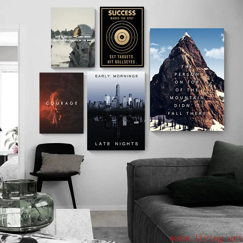 Motivational Quotes Success Art Poster Mindset Is Everything,take The Risk Canvas Painting Wall Print Picture Office Home Decor