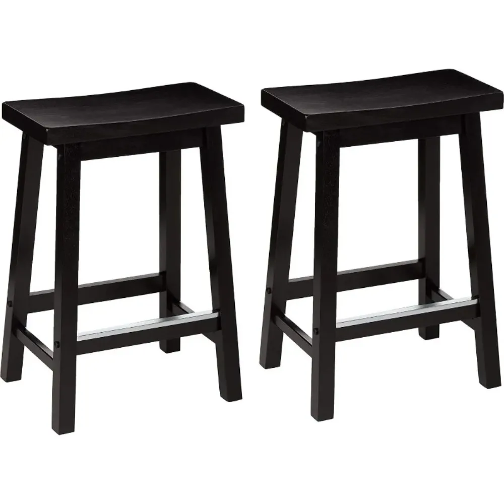 

Kitchen Counter Barstool, Saddle-Seat Height, Solid Wood, Easily Assembled, 24-Inch Height, Black, Set of 2-Hot-Sell! NEW