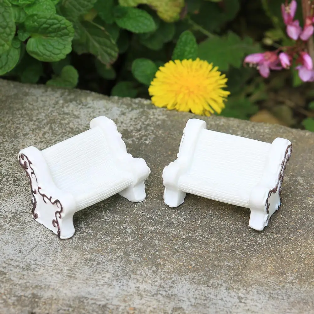 1 Pair Park Chair Figurines Crafts Fairy Garden Decor Doll House Park Micro Landscapes Stools Miniature Bench Figurines