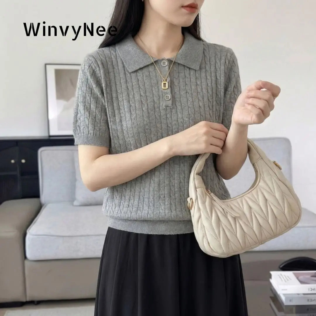 WinvyNee Women's Spring Summer Casual T-Shirt Pure Cotton Twist Three Button Polo Short Sleeve Cool Tops Basic Wear ZA1002028