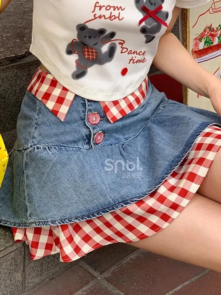 American Fake Two-piece Design-sensory Denim Skirt Women 2025 Summer New Y2k Hot Girls Slim A-line Short Skirt