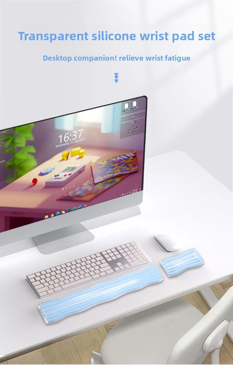 Wellenförmige Silikon-Handgelenkauflage mit Kühlgel, Ergonomische Tastatur- und Mausunterlage für Büro und Gaming – Detail 1