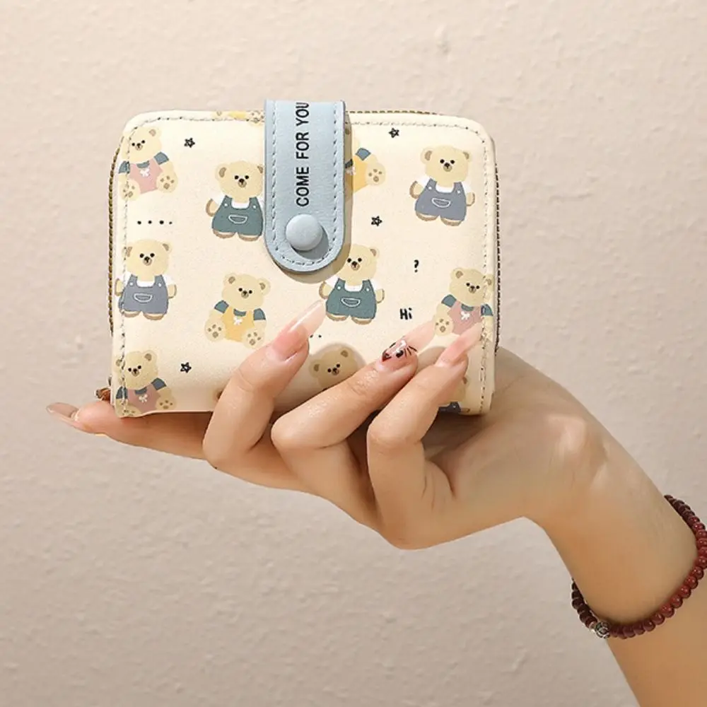 新しい PU レザーショートウォレットショートベアコイン財布ジッパーカードホルダー女性女の子
