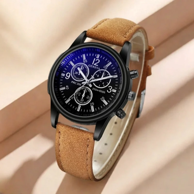 Top Brand Men's Quartz Watch Multi-function Chronograph Dial Leather Strap Business Casual Male Analog Wristwatch Gift For Men