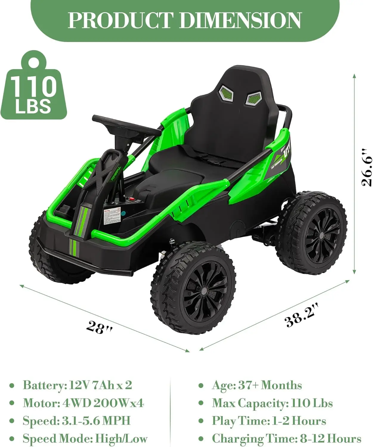 24V Ride-on Toys for Big Kids Electric Four Wheele Car with Parent Remote,Bluetooth Music, Horn, 4 Shock Absorbers,12v Batteries