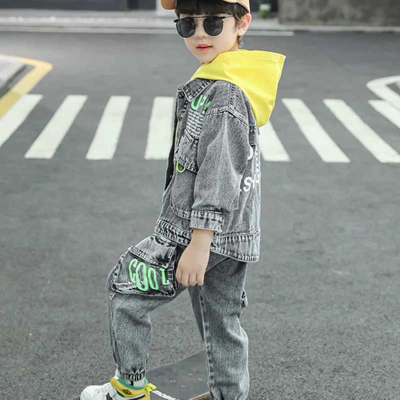 Boys Suit Coat+Pants Cotton 2Pcs/Sets 2023 Classic Jean Spring Autumn Sports Sets Tracksuit Children Clothing