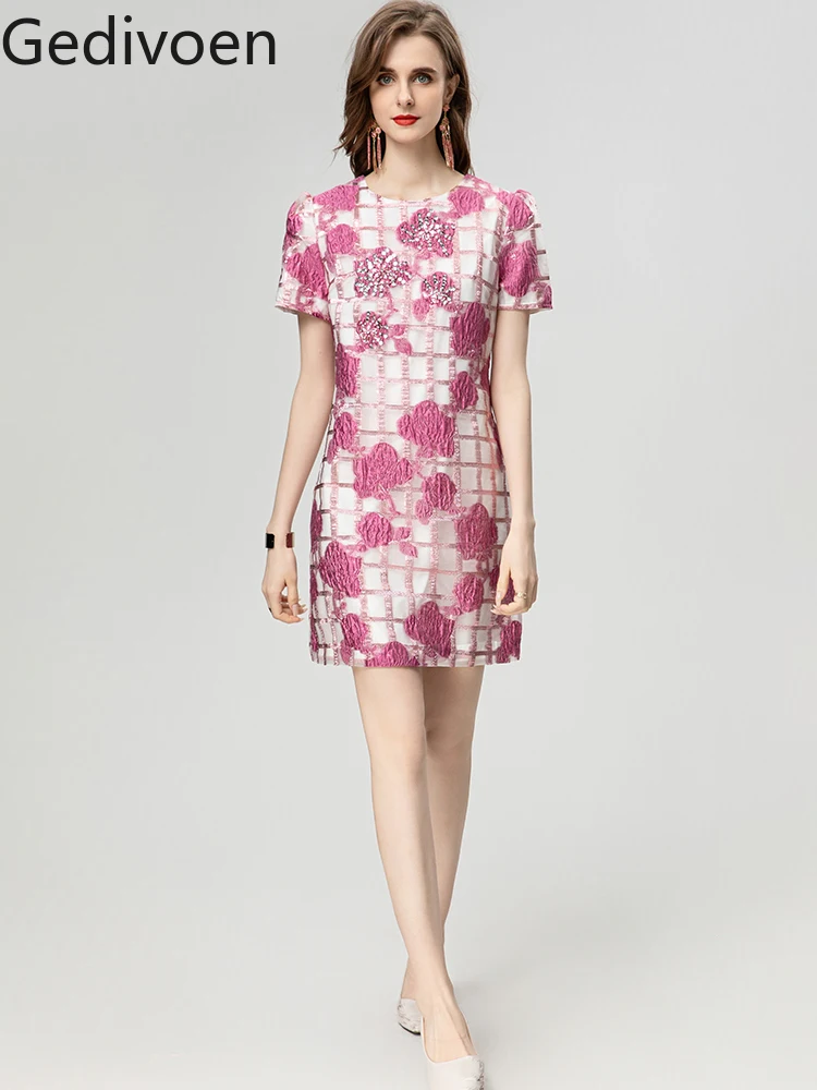 

Gedivoen Fashion Designer Summer Women's Dresses O-Neck Collar Printing Geometric POLYESTER Office Lady A-LINE Dress