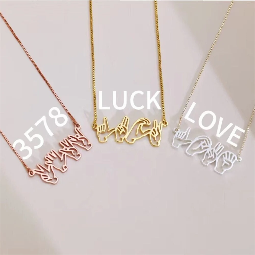 ASL Necklace Custom Sign Language Necklace Personalized Name Jewelry Mother's Day Gift for Women Stainless Steel Pendant Collier