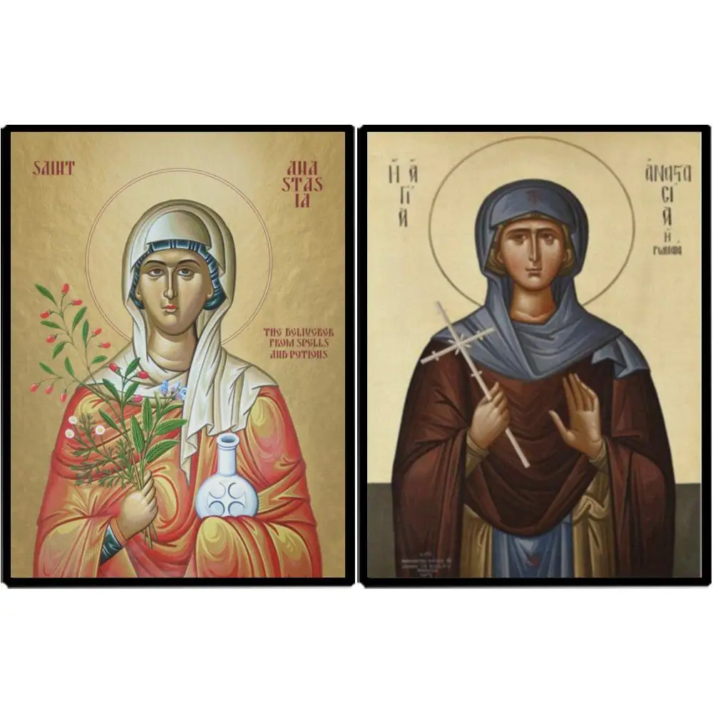 Saint Anastasia Greek Orthodox Icon HD Canvas Print the Healer Byzantine Wall Art for Home Altar Hospital Decor Christian Gift
