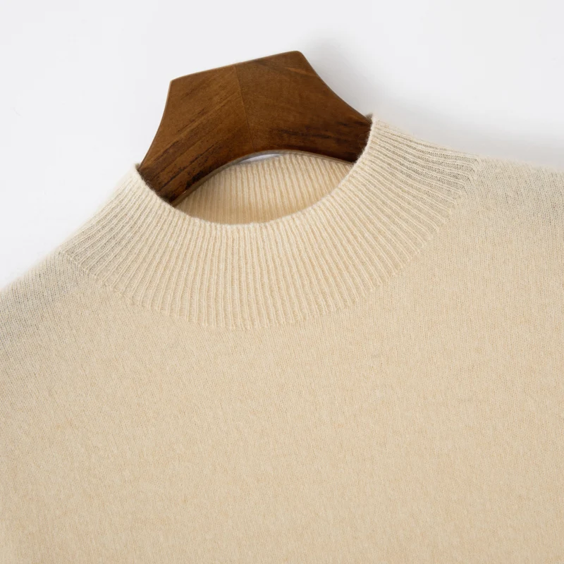

Autumn And Winter New 100% Wool Men's Semi-Turtle Sweater Neck Loose Pullover Knitted Bottoming Shirt Top