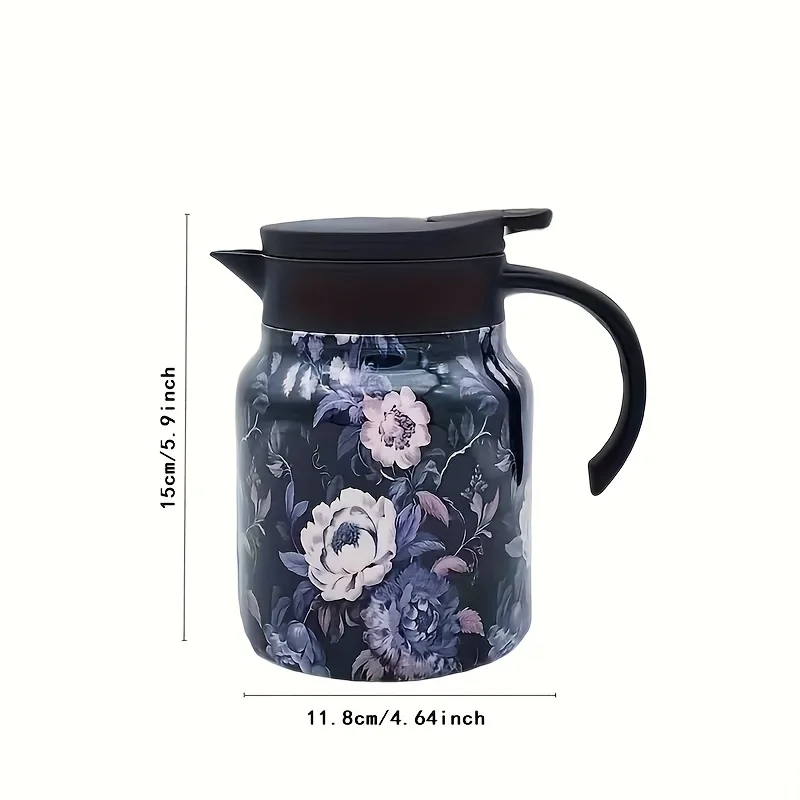 Stainless Steel Insulated Teapot With Elegant Floral Patterns - Leak Proof, BPA Free, Round, Suitable For Home Use, Keeping