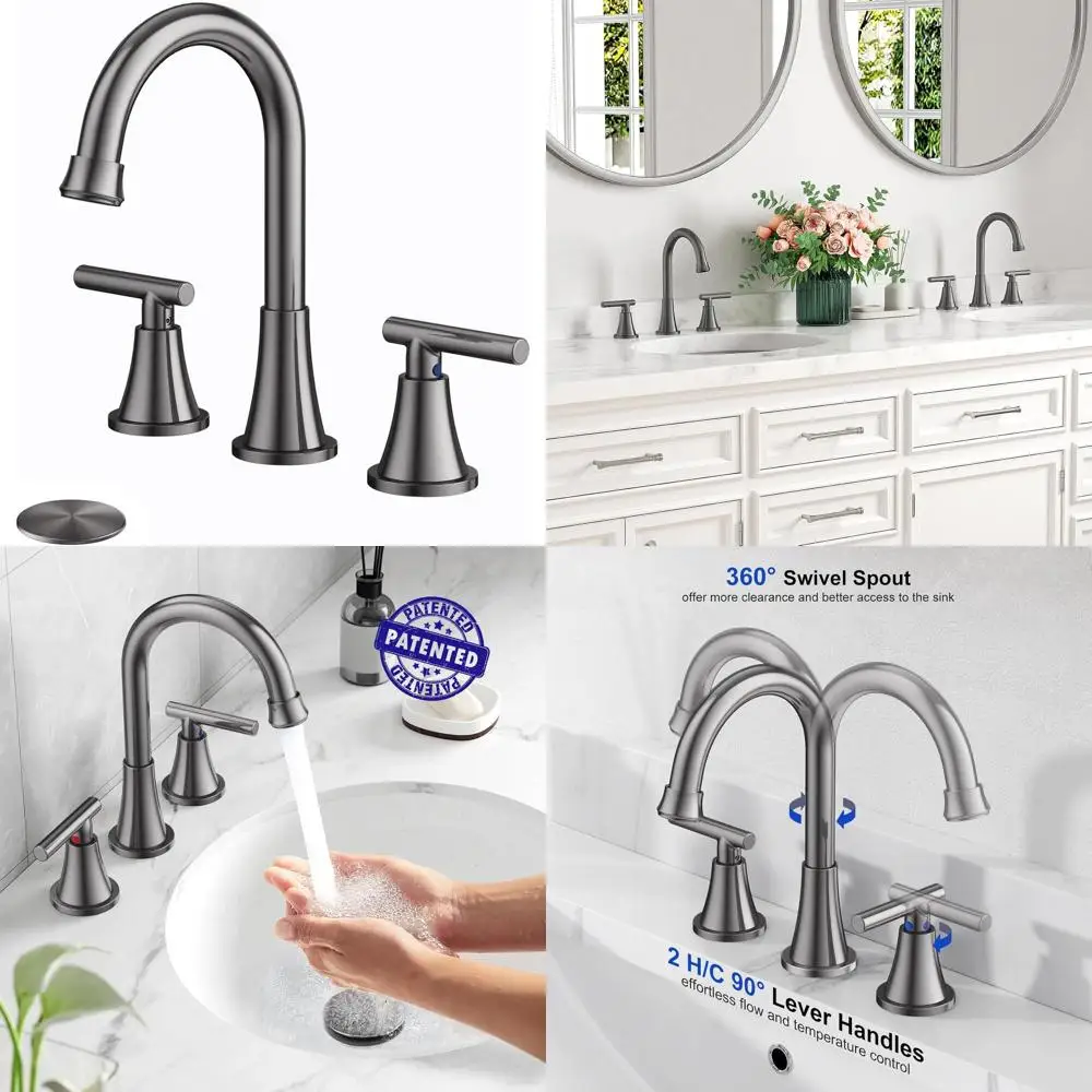

8 Widespread Brushed Grey Sink Faucet with Pop-up Drain, Lead-Free Stainless Steel for Vessel Sink Vanity and RV Use