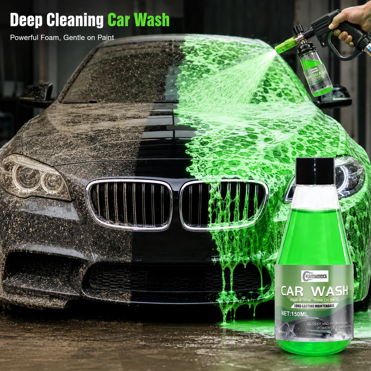 Cera para Lavagem de Carros de Alta Espuma 150ml, Shampoo Automotivo com Espuma Rica, Limpeza Profunda, Proteção da Pintura, Aumento do Brilho e Cerâmica