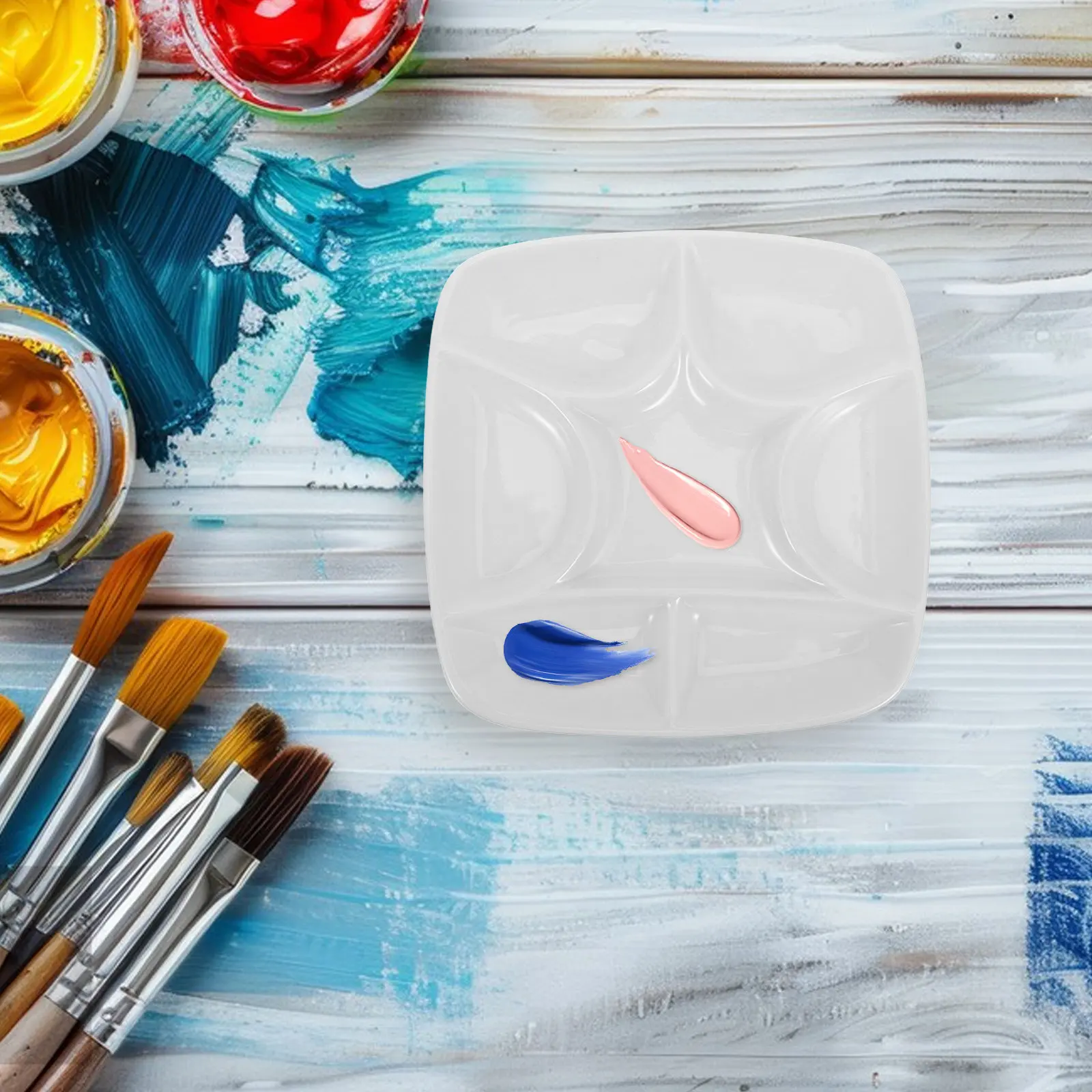 Porcelain Watercolor Palette 7-Well Square Ceramic Mixing Tray Paint Palette for Gouache Acrylic Oil Painting Artists Art