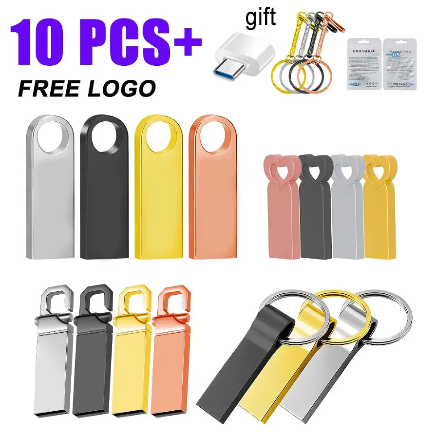 

10 шт. металлический флэш-накопитель 64 ГБ 128 ГБ с бесплатным логотипом USB флэш-накопитель 32 ГБ 8 ГБ 4 ГБ 2 ГБ 1 ГБ флэш-накопитель 512 МБ 2,0 бесплатный логотип