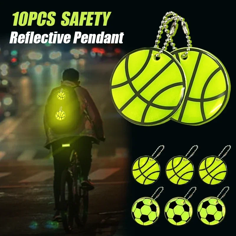 10Pcs Basketball Reflective Keychains Outdoor Night Safety Stars Lightning Backpack Pendants Fashion Key Rings Gifts