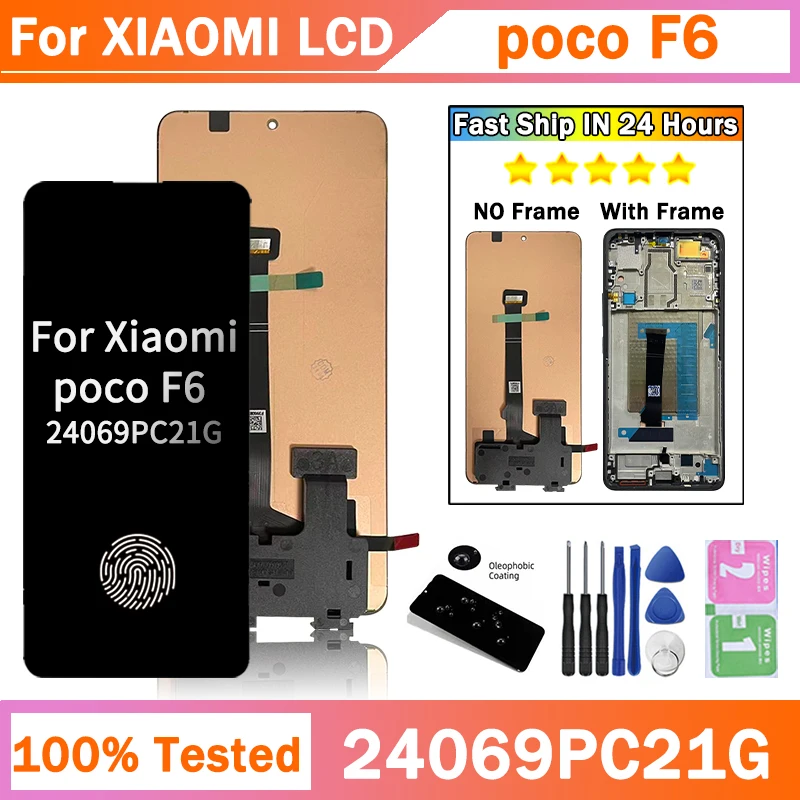 6.67”AMOLED For Xiaomi Poco F6 24069PC21G LCD Display Touch Screen Digitizer Assembly POCO F6 Display With Frame