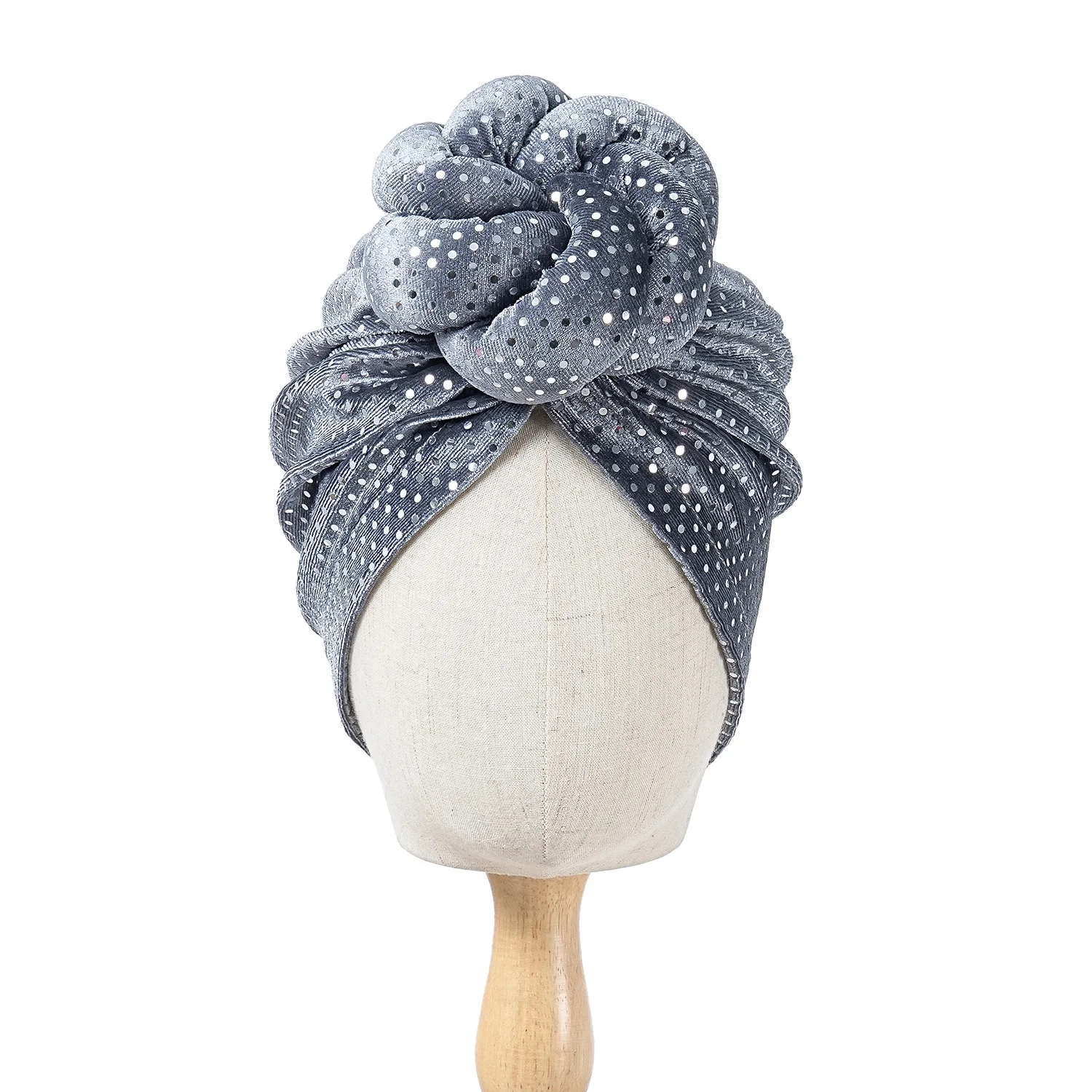 Mütze für Damen, Turban, gefalteter Bud-Exquisite-Kopftuch, lässig, bequem, modisch, vielseitig, warm, Kreuzmütze, Rand, Falten, Spitze – Detail 9